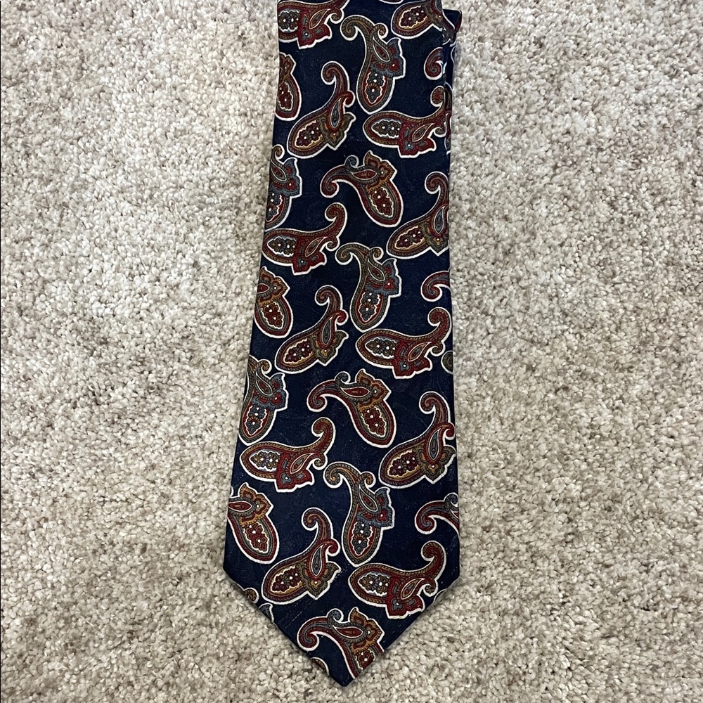 Geoffrey Beene Paisley Tie - Navy and Brown